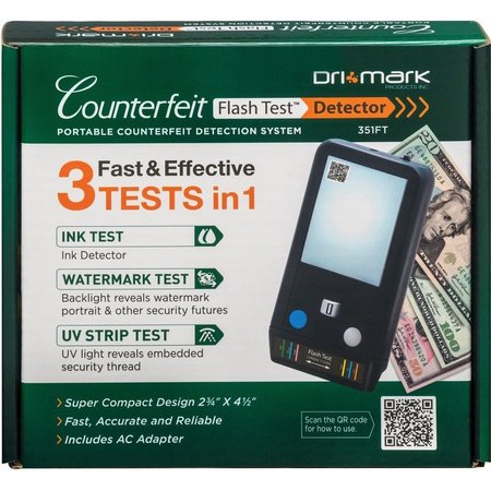 DRI MARK Counterfeit Bill Detector, 2-3/4"Wx4-1/2"Lx7/10"H, Black DRI351FT
